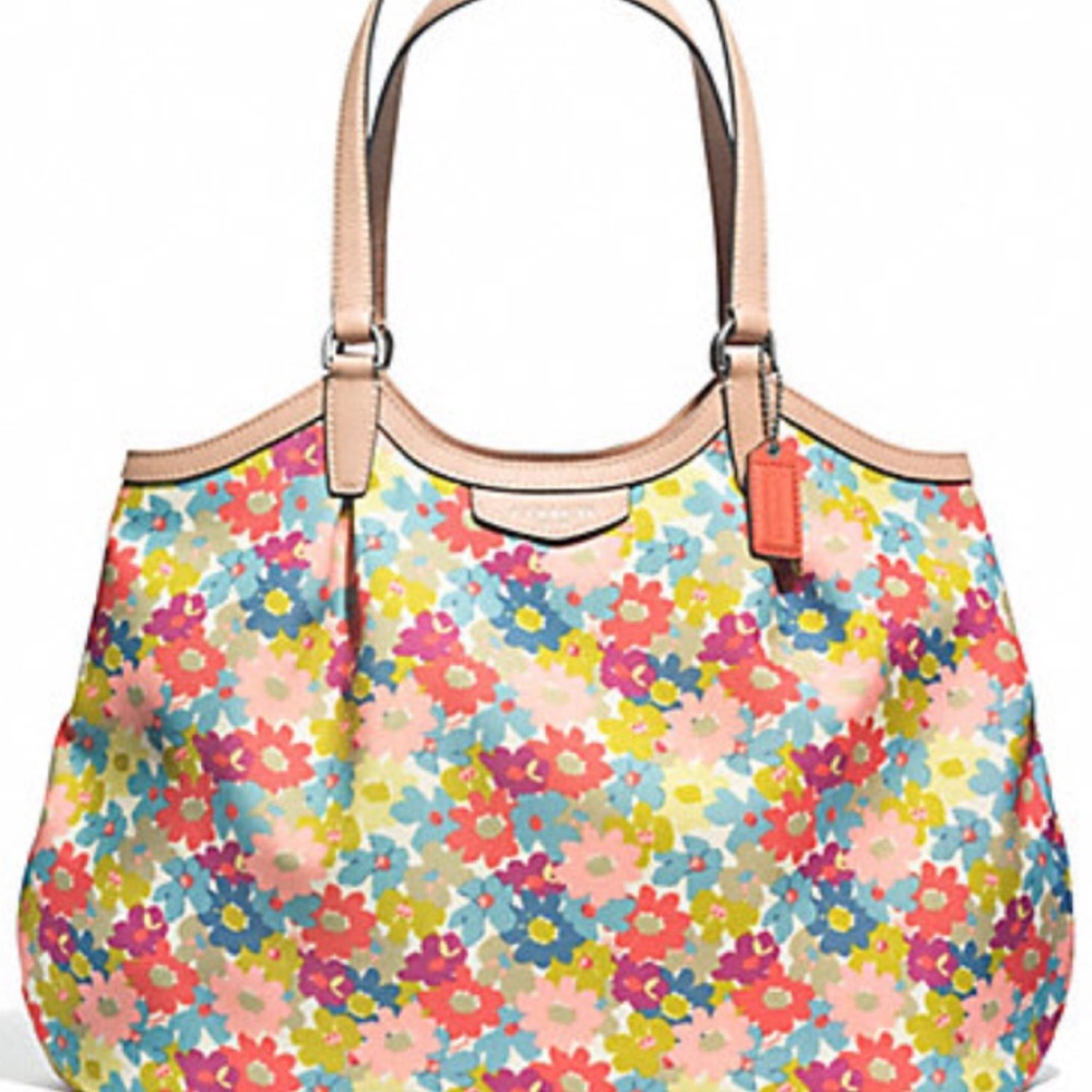 COACH SIGNATURE STRIPE FLORAL PRINT SHOULDER BAG
